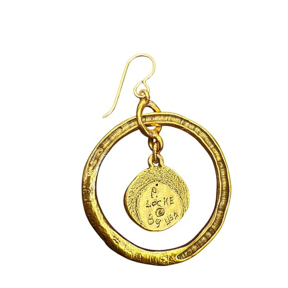 RARE Patricia Locke Handmade Gold Toned Crystal Earrings Round Dangle Drop 2009 - Picture 4 of 5